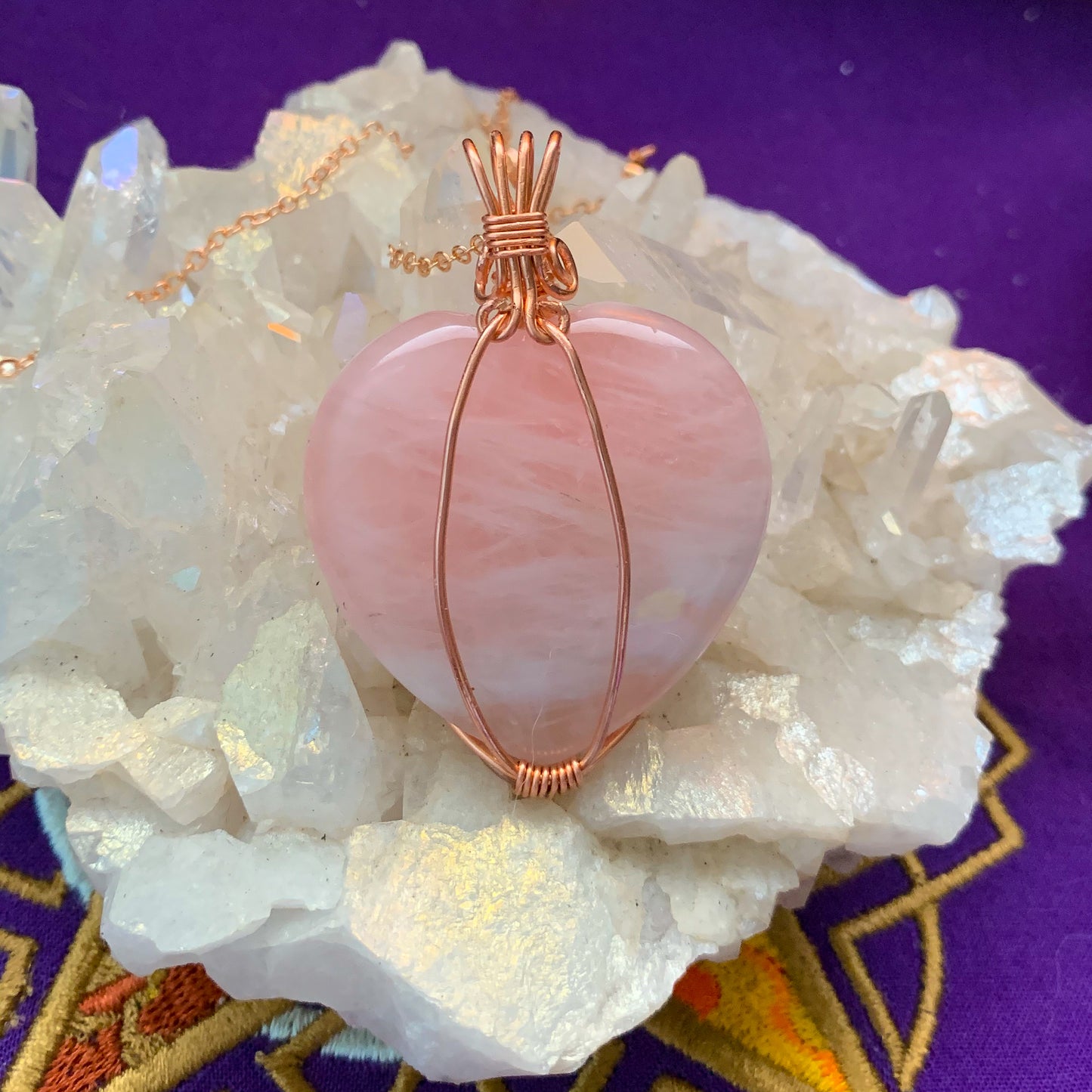 Rose Quartz “Stone of Unconditional Love” Copper Wrapped Pendant - For the Love of Natural Living, LLC