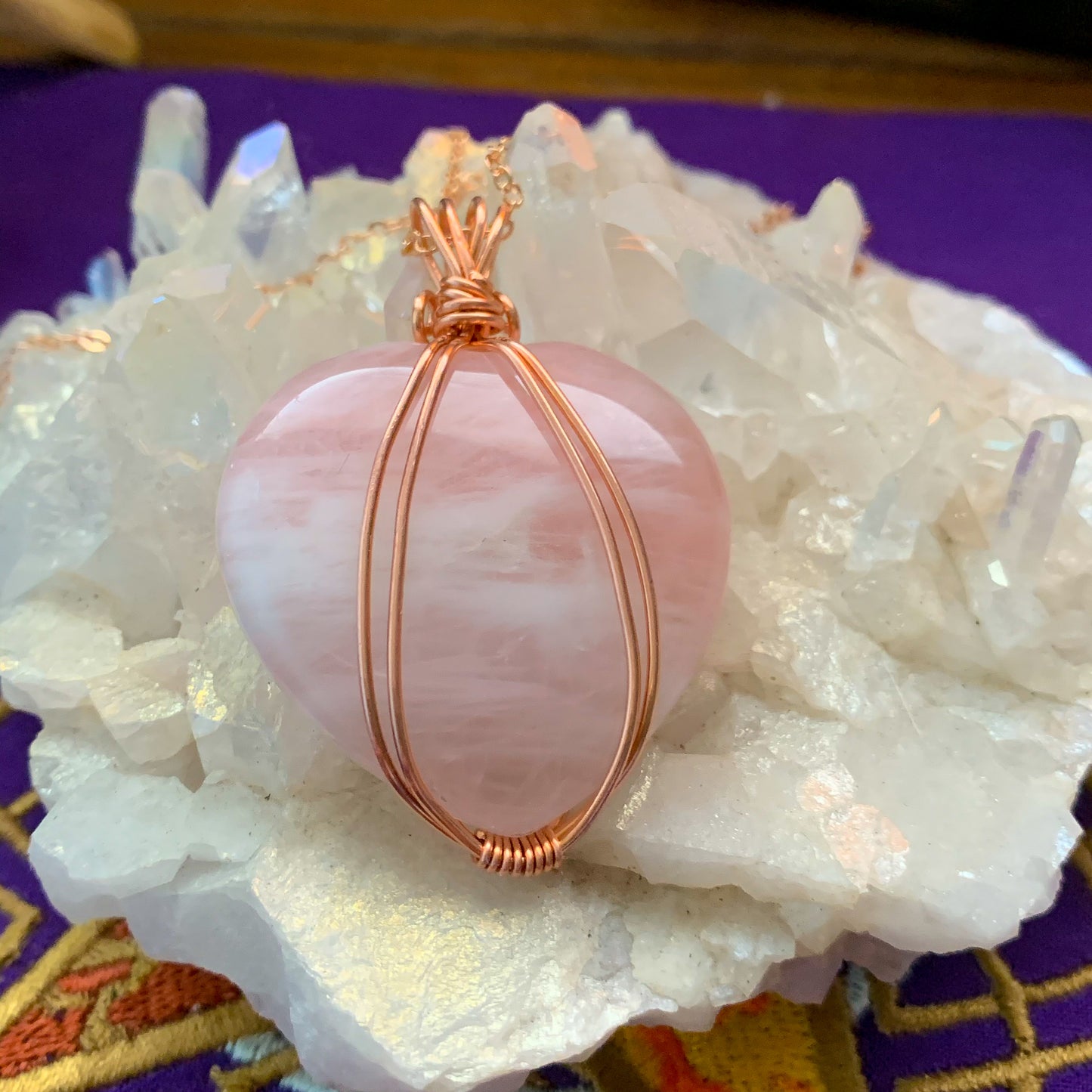 Rose Quartz “Stone of Unconditional Love” Copper Wrapped Pendant - For the Love of Natural Living, LLC