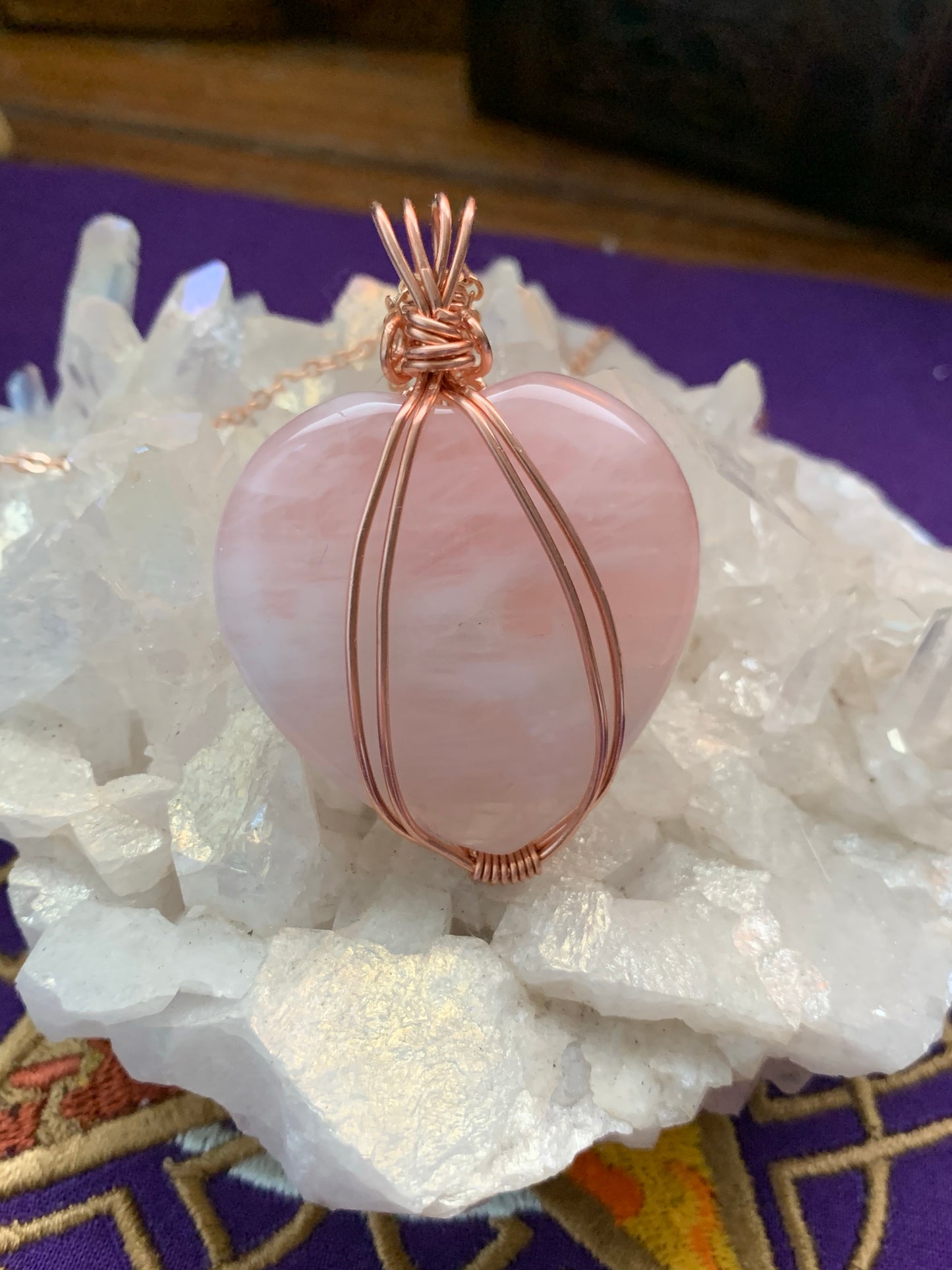 Rose Quartz “Stone of Unconditional Love” Copper Wrapped Pendant - For the Love of Natural Living, LLC