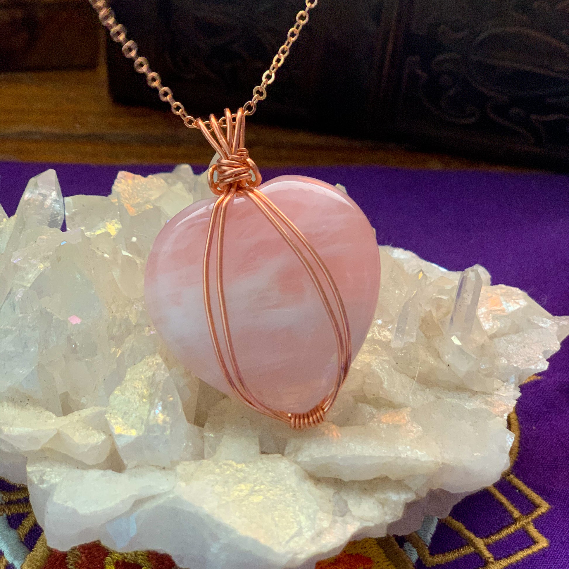 Rose Quartz “Stone of Unconditional Love” Copper Wrapped Pendant - For the Love of Natural Living, LLC 