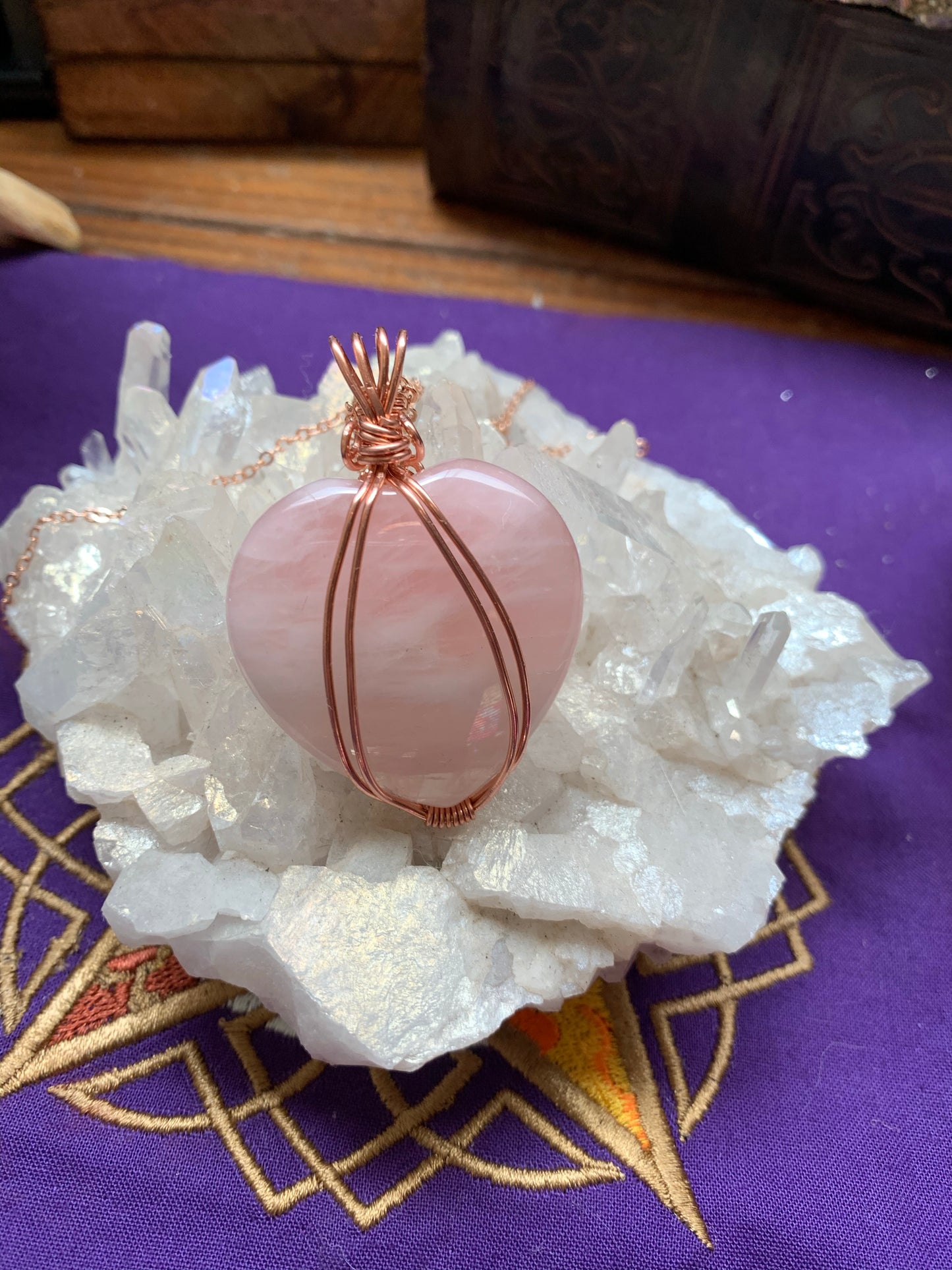 Rose Quartz “Stone of Unconditional Love” Copper Wrapped Pendant - For the Love of Natural Living, LLC 