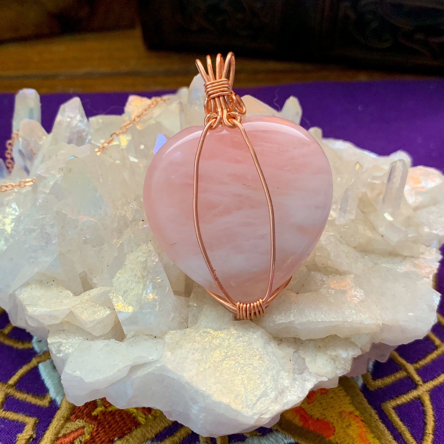 Rose Quartz “Stone of Unconditional Love” Copper Wrapped Pendant - For the Love of Natural Living, LLC 