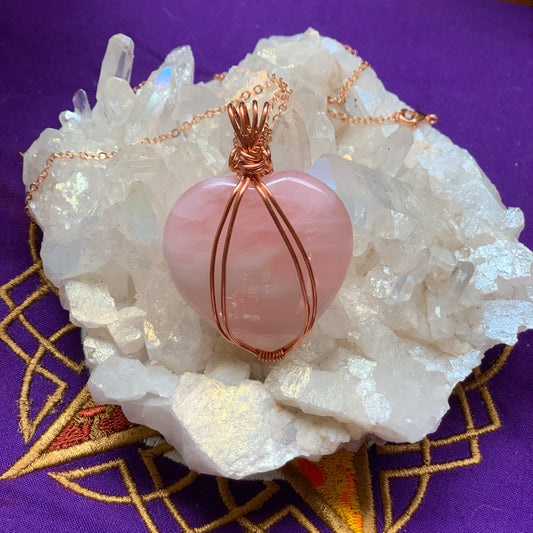 Rose Quartz “Stone of Unconditional Love” Copper Wrapped Pendant - For the Love of Natural Living, LLC 