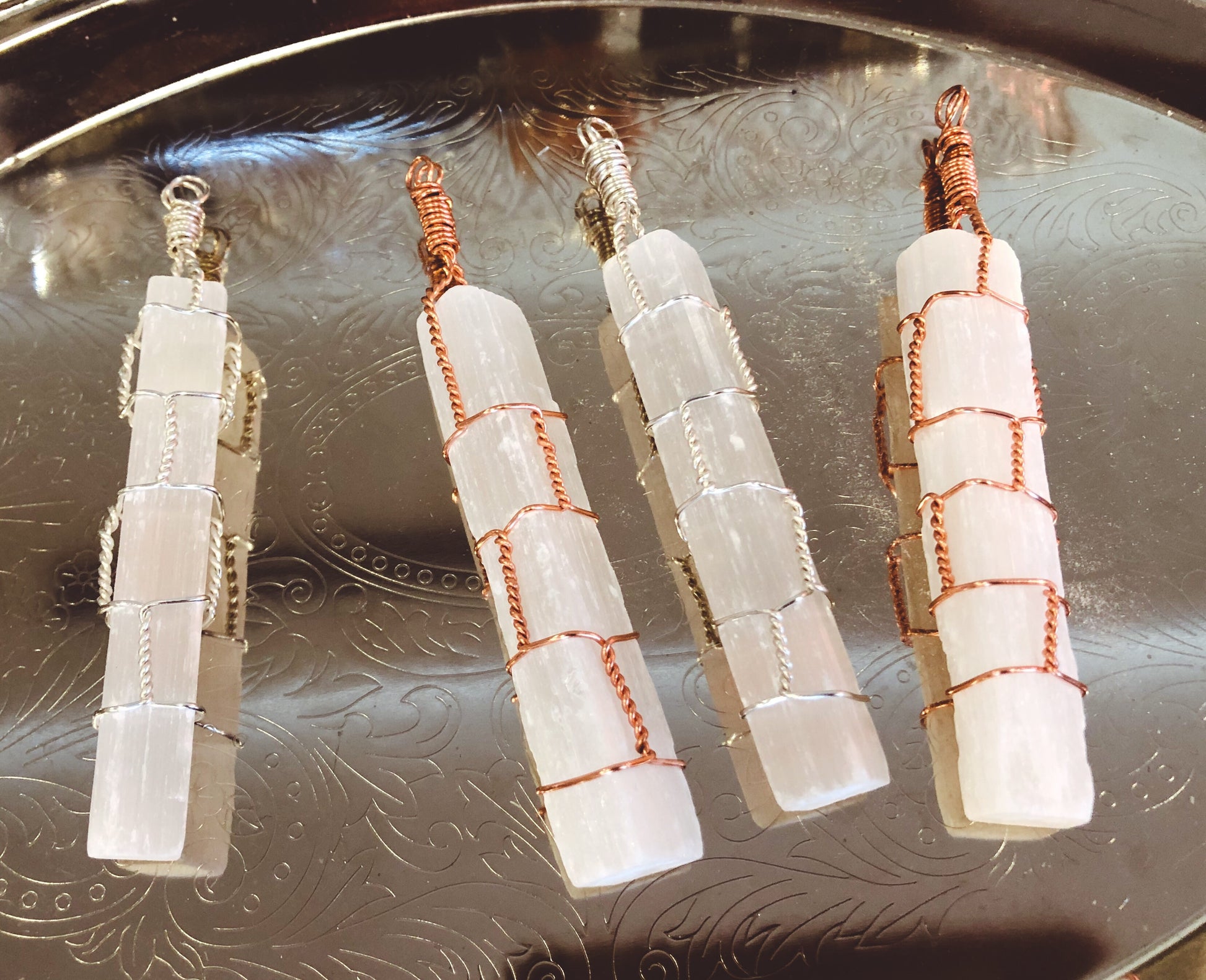 Selenite wrapped pendant - For the Love of Natural Living, LLC 