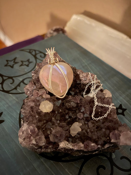 Angel Aura Rose Quartz Artesian Pendant - For the Love of Natural Living, LLC 